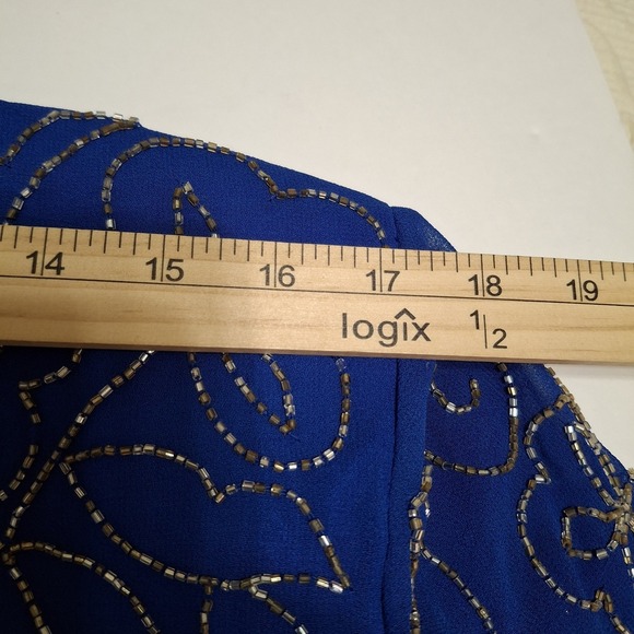 Vtg Jean for Joseph Le Bon Formal Dress Size 16 Blue Beaded Top‎ Flowy Skirt - Picture 16 of 16
